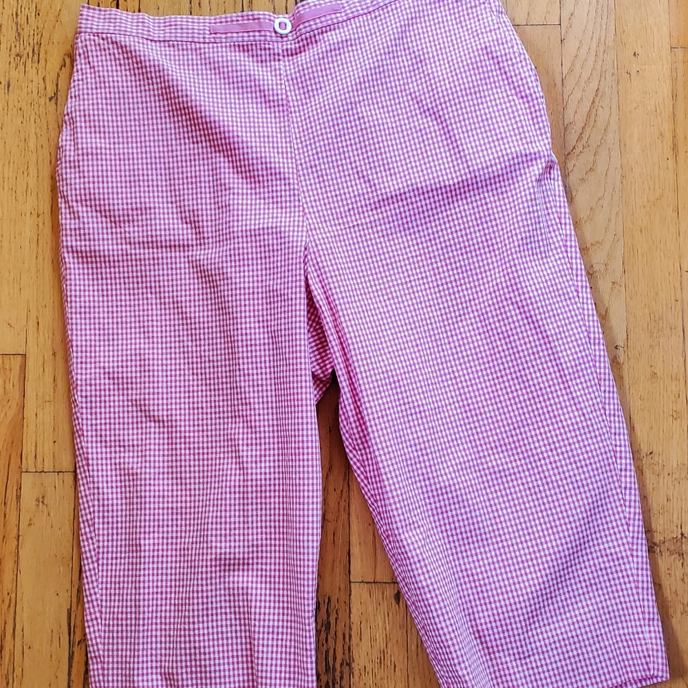 Alfred Dunner Size 18 Gingham Capri Pants Summer Casual 97% Cool Cotton Pull Up